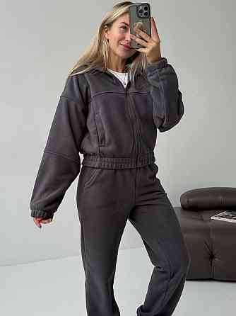 Женский повседневный теплый костюм на молнии с поларом флиса Графит, 46/48 Одесса