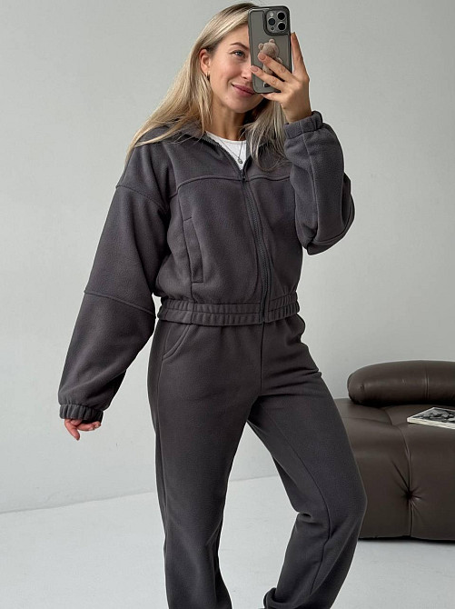 Женский повседневный теплый костюм на молнии с поларом флиса Графит, 46/48 Одесса - изображение 4