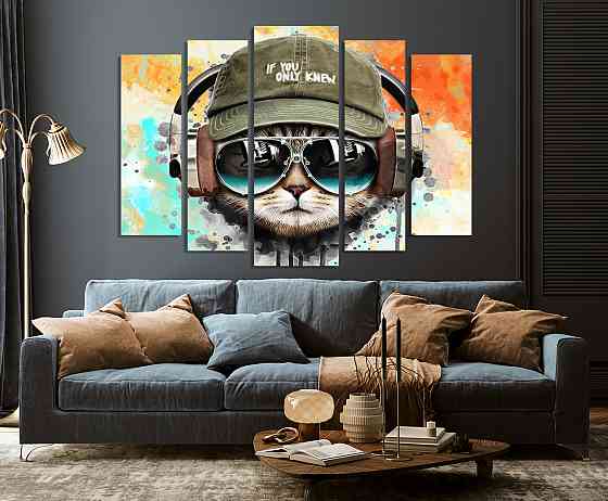 Модульна картина у вітальню/спальню Музичний кіт LM020_5 Київ
