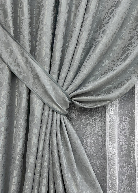 Комплект штор VR-Textil Льон Мармур 200х270 2шт і Тюль 600х270 1911ш-1400т Світло-сірий з білим 71-139/7 Київ - фото 4