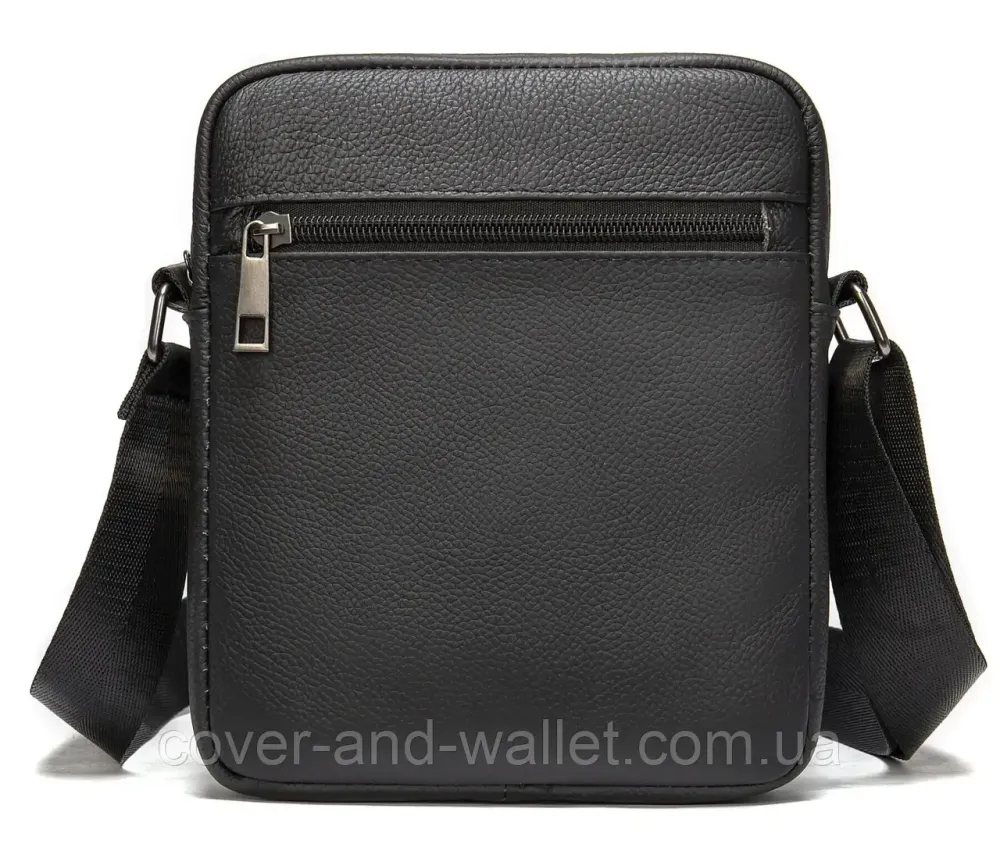 Маленька чоловіча вертикальна сумка із натуральної шкіри чорного кольору Leather Collection Київ - фото 2