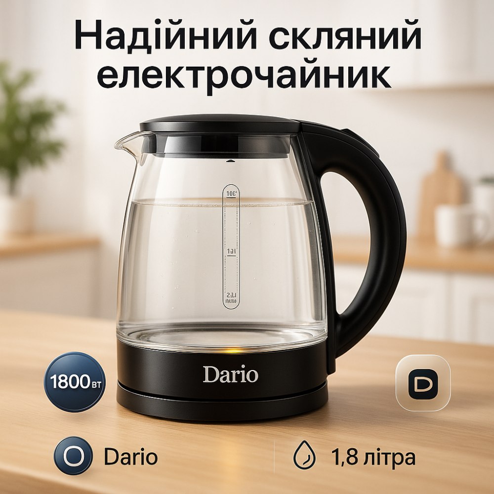 Електрочайник Dario DR1802 Black 1.8л RI-15 Львів - фото 4