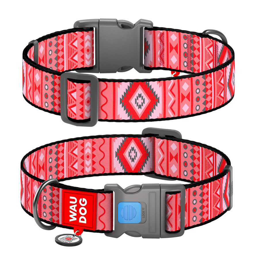 Нашийник для собак нейлоновий WAUDOG Nylon з QR паспортом, малюнок "Етно червоний", пластиковий Коломыя - изображение 1