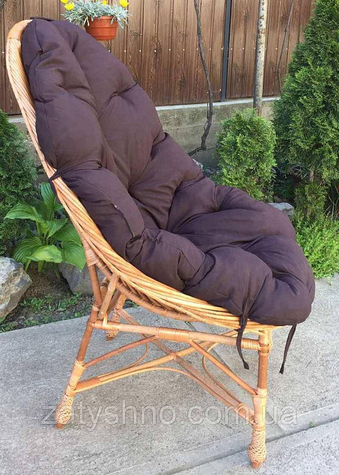 Крісло плетене велике з коричневою накидкою Київ - фото 5