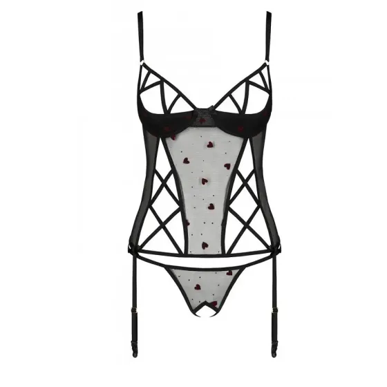 Корсет з підв'язками, стрінги Passion LOVELIA CORSET S/M, black Львів