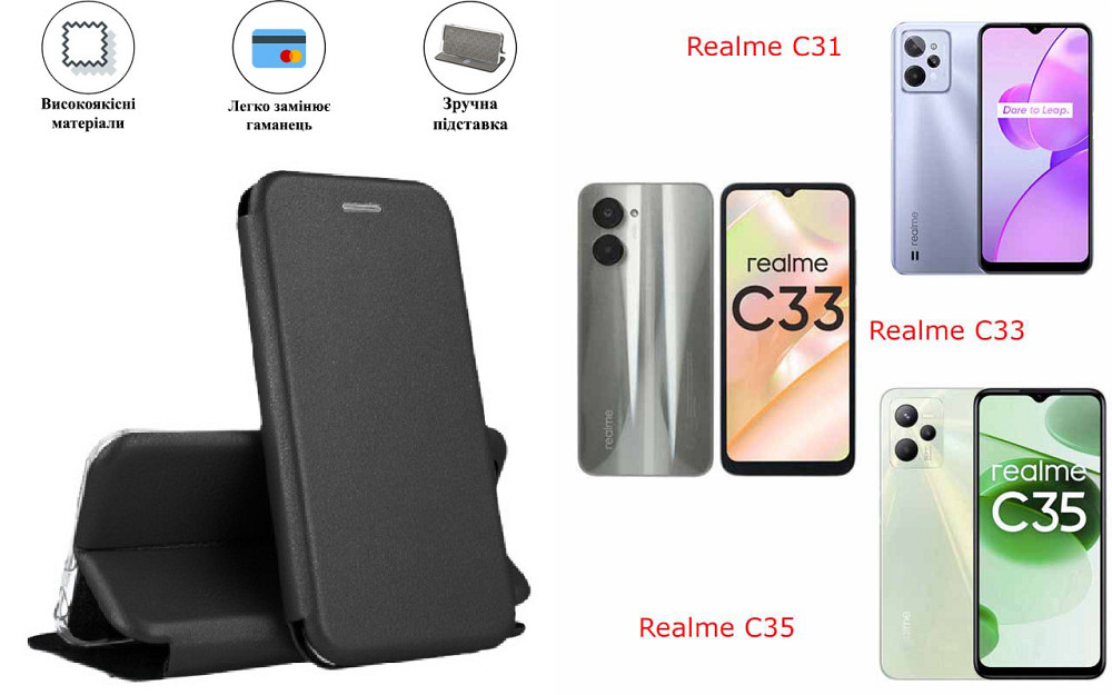Чохол-книжка з силіконом для Realme C33, Realme C35, чорний Київ - фото 1