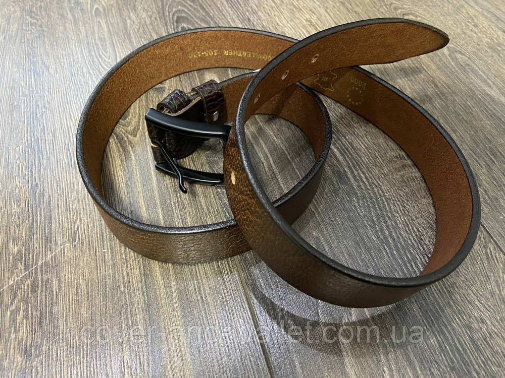 Стильный кожаный мужской ремень коричневого цвета с прямоугольной пряжкой PS Leather Киев - изображение 5