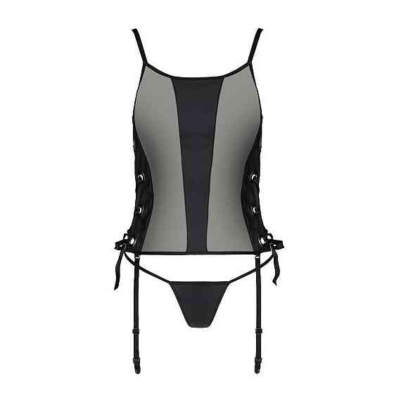Сетчатый корсет из экокожи Passion MALWIA CORSET 6XL/7XL black, с люверсами и съемными пажами Sex Aura Киев