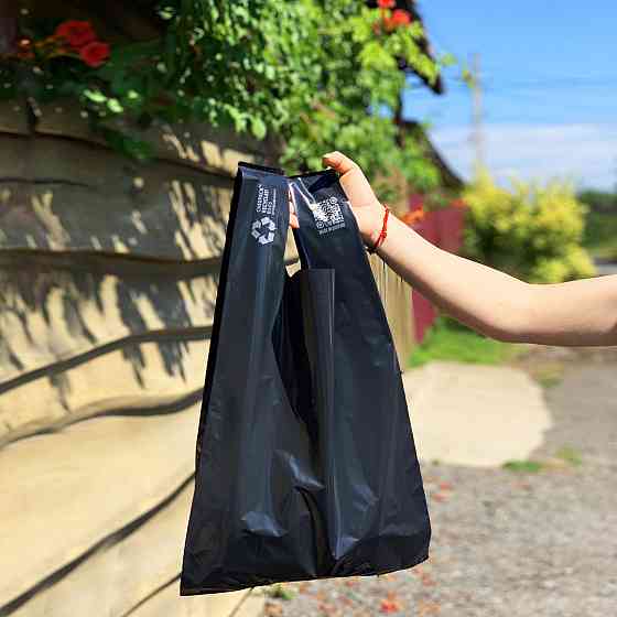 Пакет майка, 34 (2х8) х55см, 25 мкм, (50 шт.), HDPE recycled, чорний, 