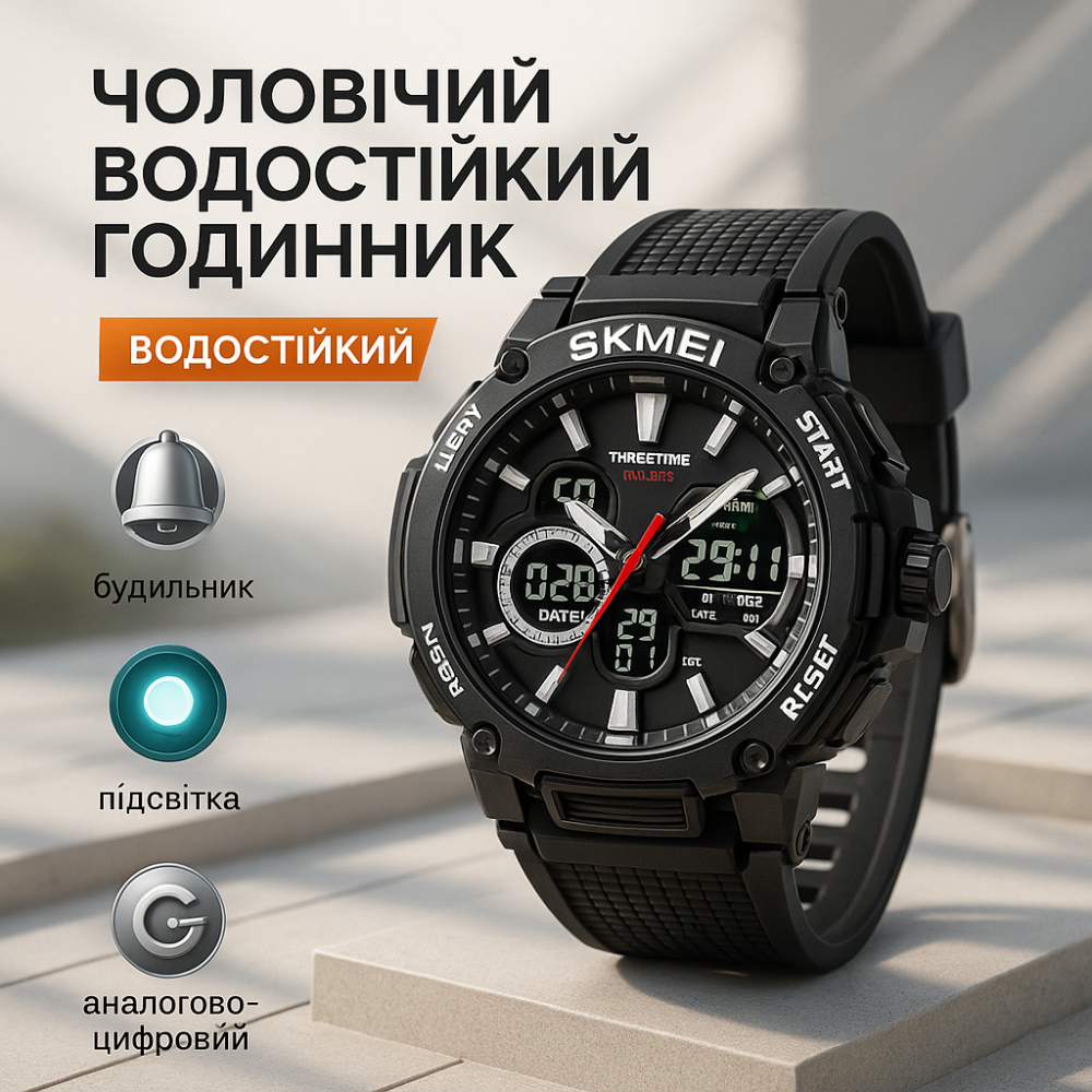 Наручные часы с электронным механизмом SKMEI 2219BK, Часы спортивные многофункциональные CK-87 Львов - изображение 7