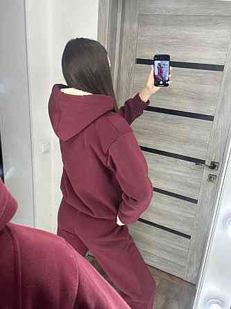 Женский утепленный костюм двойка: кофта и штаны трехнитка на флисе + мех Бордо, 42/44 Одесса