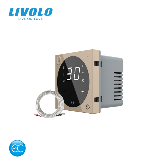 Розумний Wi-Fi терморегулятор (термостат) сенсорний програмований для електричної теплої підлоги LIVOLO, золотий, модуль без рамки (VL-FCQ1Z2-2APS23) Коломия
