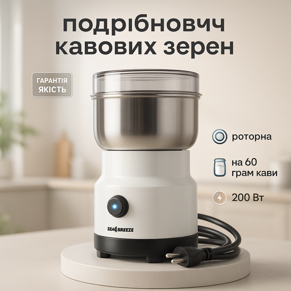 Млинок для кавових зерен з функцією подрібнення SeaBreeze SB-080 200 Вт, Сталева кавомолка JT-85 Львів - фото 12