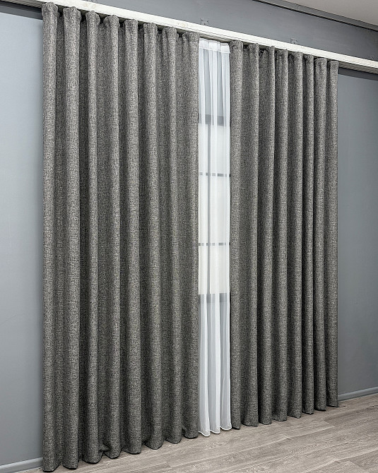 Комплект готових штор VR-Textil Льон Мішковина № 108ш Сірий 120х270см 2 шт (39-0035) Київ - фото 4