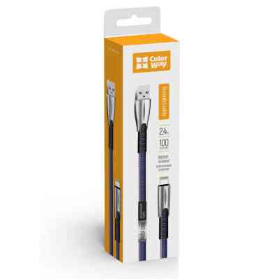 Дата кабель USB 2.0 AM to Lightning 1.0m zinc alloy blue ColorWay (CW-CBUL010-BL) Винница