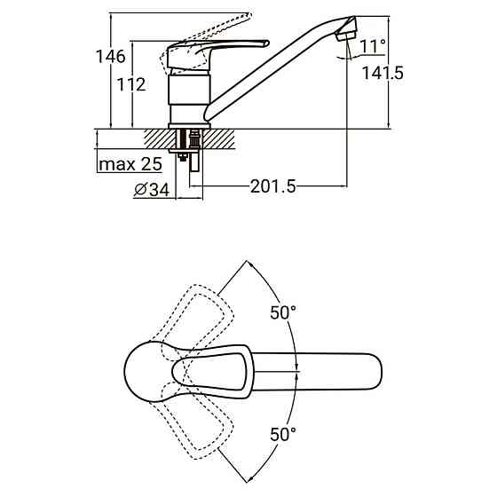 Змішувач MD Ø40 для кухні гусак прямий 250 мм на шпильці AQUATICA MD-2B244C (9712130) Київ