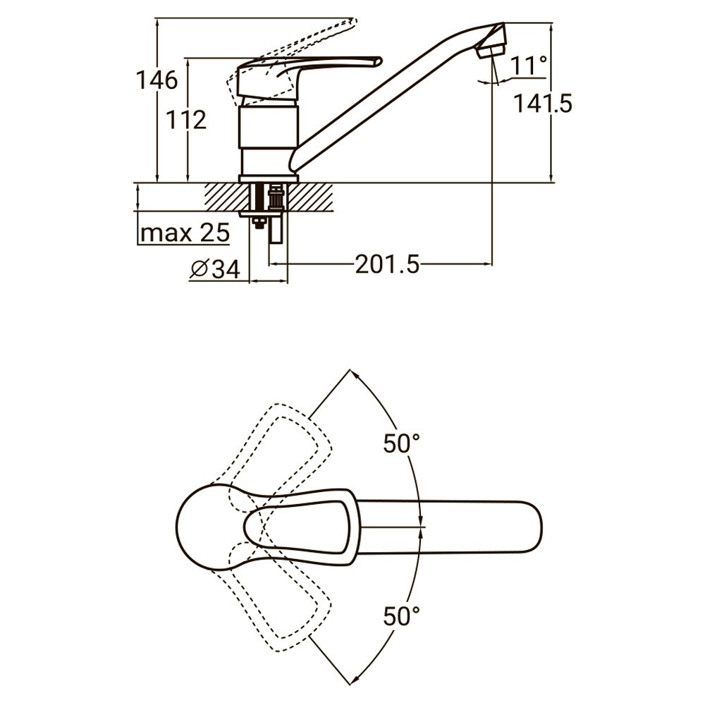 Смеситель MD Ø40 для кухни гусак прямой 250мм на шпильке AQUATICA MD-2B244C (9712130) Киев - изображение 2