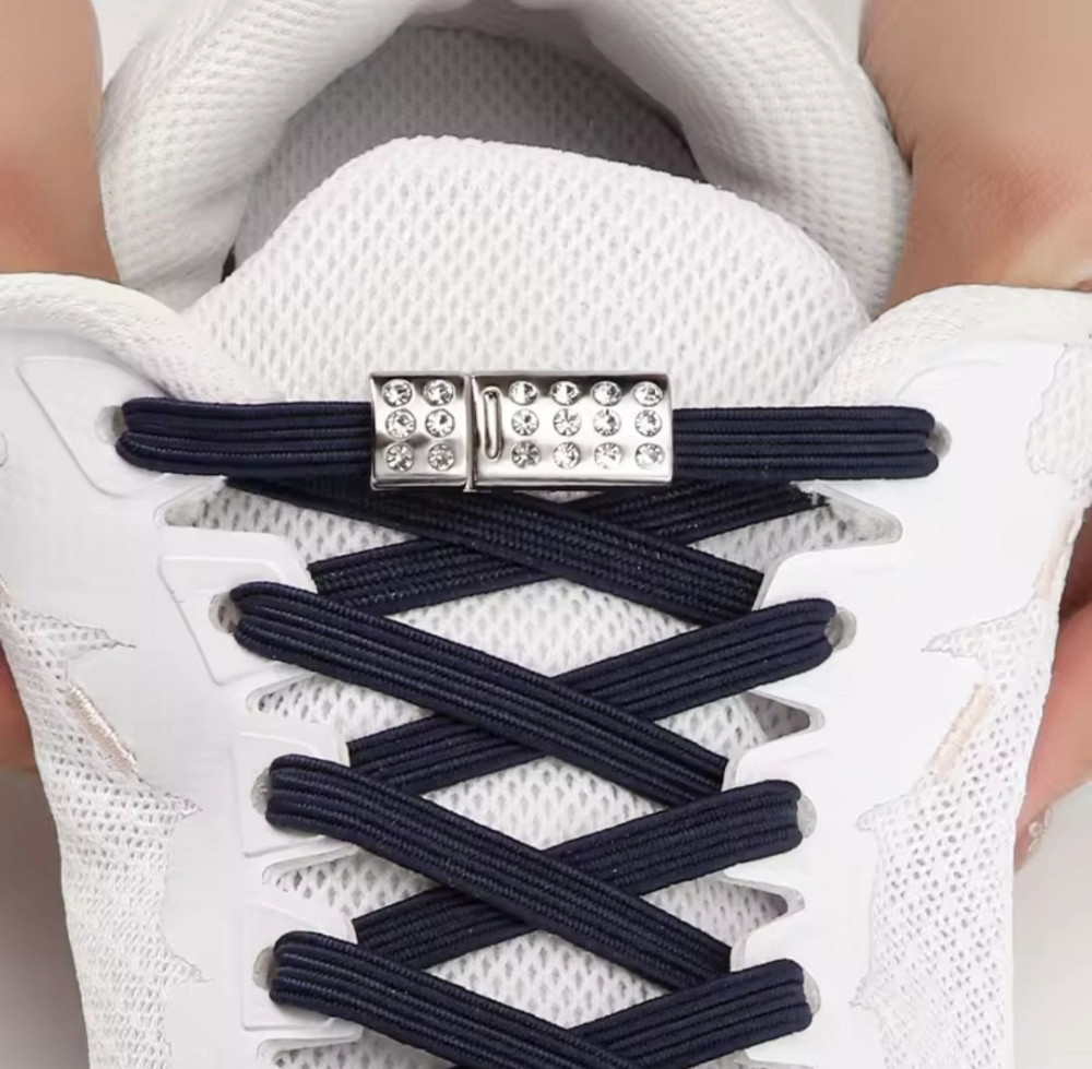 Шнурки еластичні без зав'язок з магнітною застібкою зі стразами Чорний Смела - изображение 3