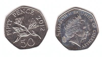 Guernsey Гернси 50 Pence 2012 aUNC / UNC Полтава - фото 1