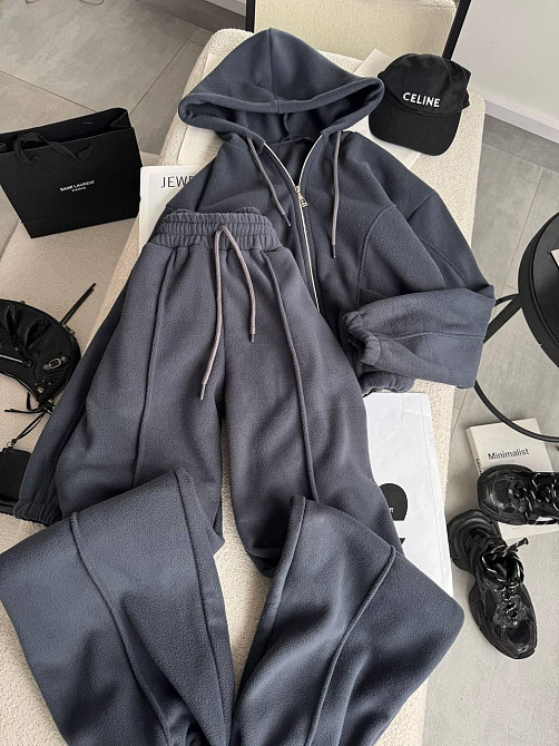 Женский теплый костюм двойка из двухстороннего флиса Графит, 42/44 Одесса - изображение 1