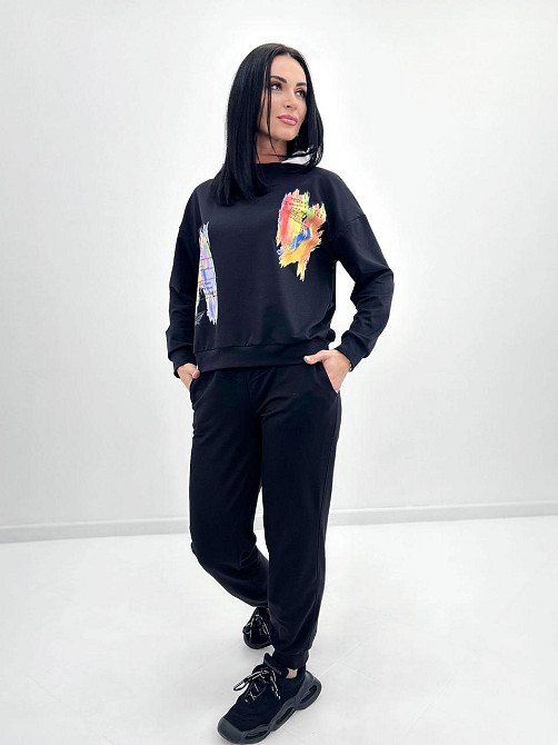 Жіночий костюм-двійка з капюшоном "Rainbow"| Норма | Розпродаж моделі Чорний, 46-48 Київ - фото 1