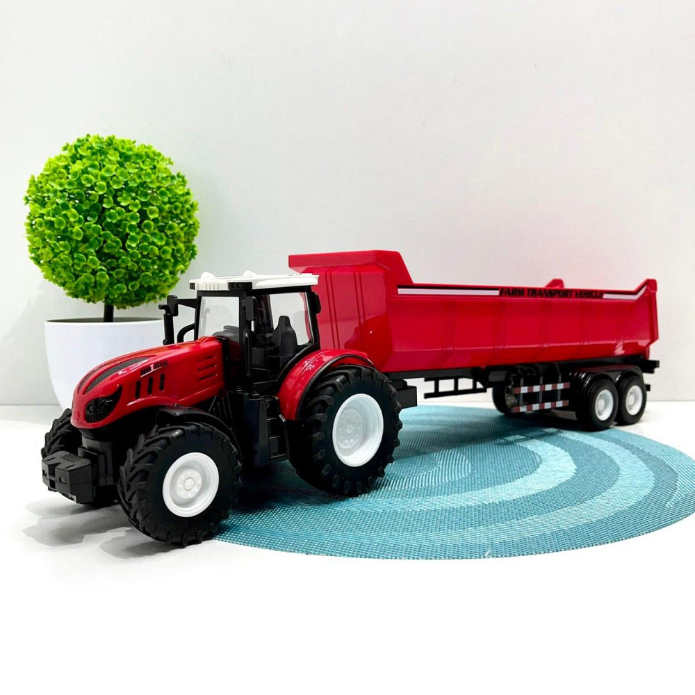 Трактор інерційний з причепом масштаб 1:14 гумові колеса світло звук Червоний (99-55D)) Чернигов - изображение 1