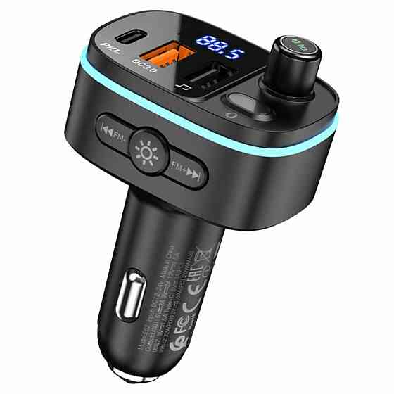 АЗП з FM-модулятором HOCO E62 Fast PD20W+QC3.0 car BT FM transmitter Black Киев