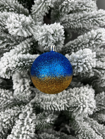 Набор новогодних пластиковых шаров Блеск 8см 6шт сине-желтый Харьков