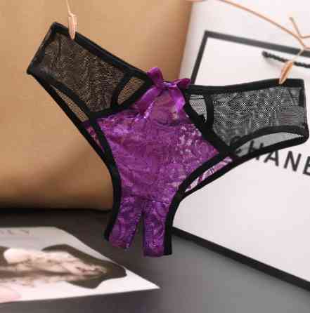 Еротичні трусики з вирізом 40 чорно-фіолетовий Київ