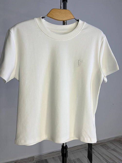 Футболка жіноча A-N 25197 вишивка літера F однотонна базова середня довжина one size, білий, one size Київ - фото 5