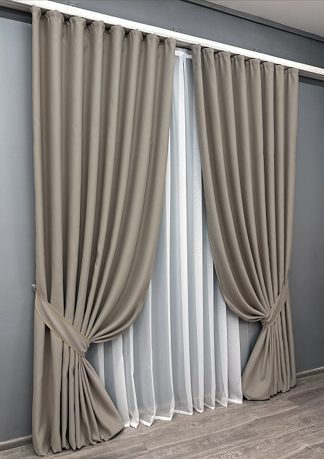 Комплект готовых штор VR-Textil Bagema Rvs № 1896ш Серо-бежевый 130х290 см 2 шт (39-0151) Киев - изображение 3