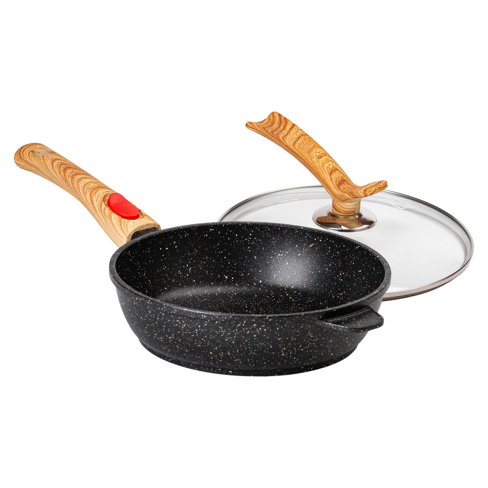 Глибока алюмінієва сковорода з кришкою 24 см Black Київ - фото 4