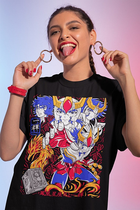 Футболка чоловіча з аніме принтом Аніме Схун Саінт Сеійа оверсайз (S/M/L) Чорний AnimeJ0451 Дніпро - фото 9