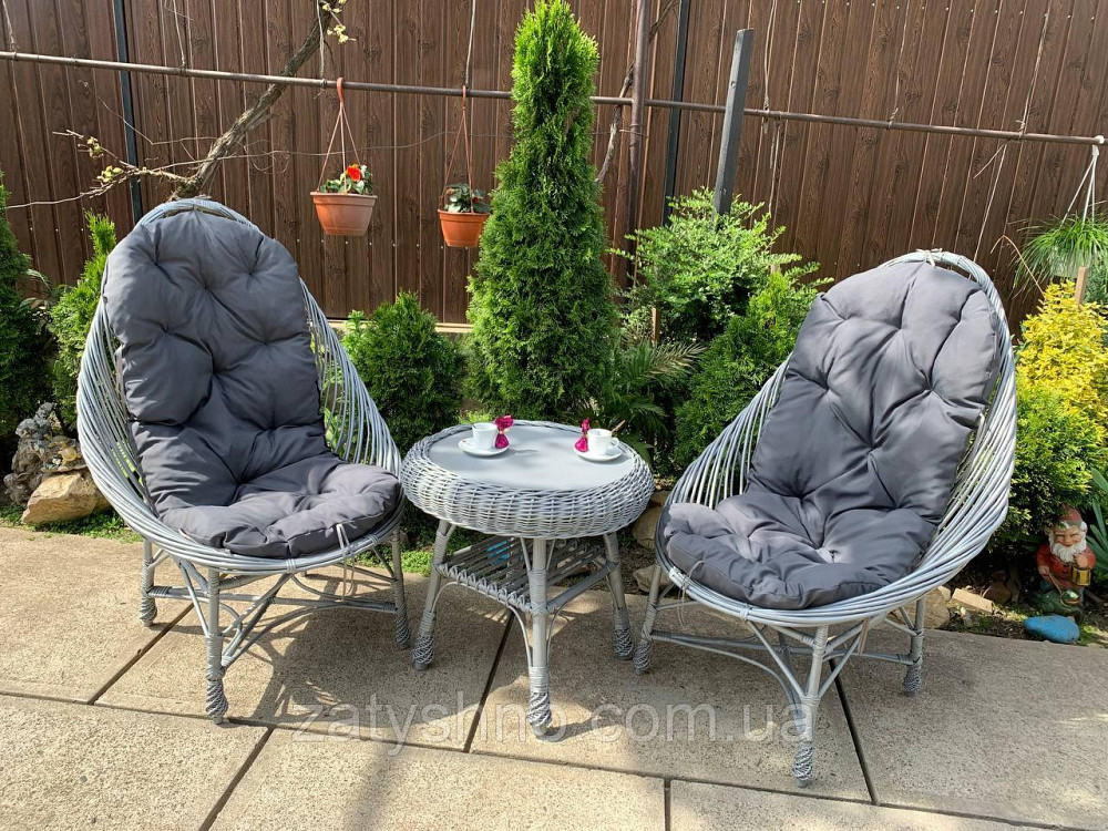 Сірий кухонний плетений набір з лози з 2 кріслами з накидками Київ - фото 1