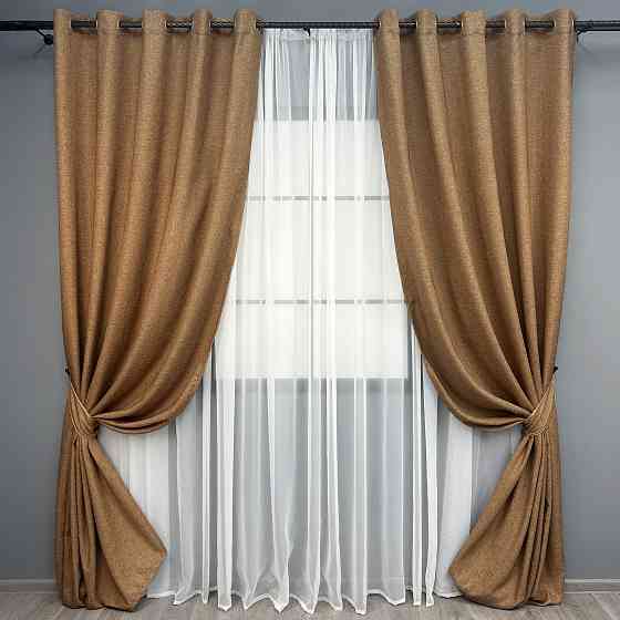 Комплект штор на люверсах VR-Textil Льон ELEMENTA № 1865ш Світло-коричневий 150х270см 2 шт (37-0274) Київ