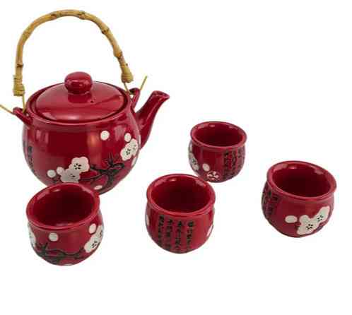 Сервиз китайский чайник, 4 чашки красный Сакура Киев