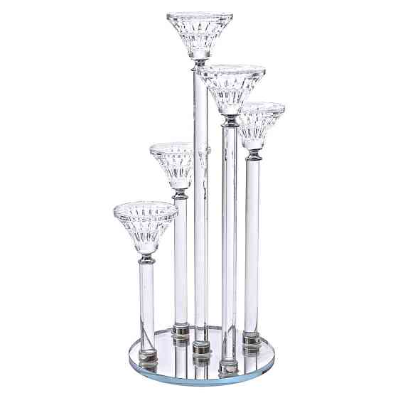 Підсвічник скляний на 5 свічок 16×37.5 см підсвічник декоративний прозорий на ніжці HP-4-18 Коломия
