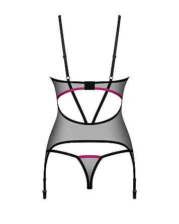 Корсет Obsessive Novenes corset & thong, XL/2XL, прозорий, відкрита спина, стрінги в комплекті Sex Aura Київ