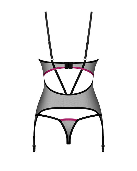 Корсет Obsessive Novenes corset & thong, XL/2XL, прозорий, відкрита спина, стрінги в комплекті Sex Aura Київ - фото 5