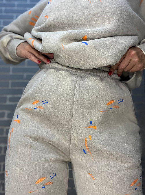 Костюм женский Joy One 24182 оверсайз свитшот с джоггерами вареный утепленный, бежевый, one size Киев - изображение 7