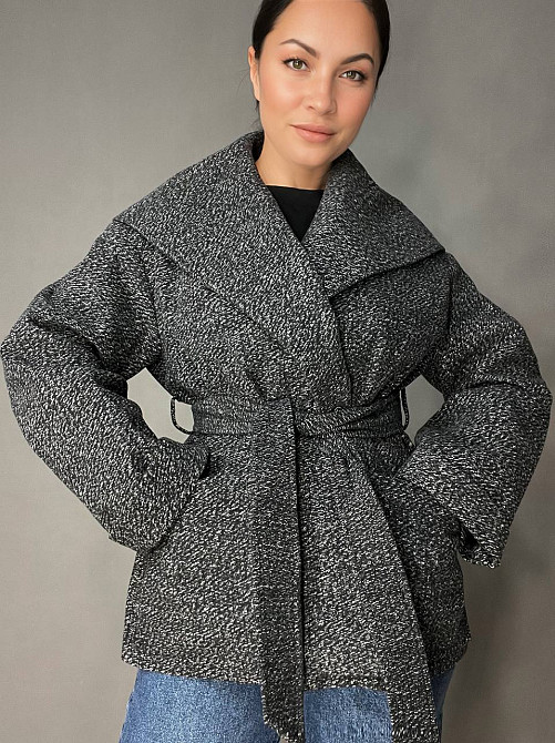 Женский жакет LADY YEP 8081 пальто оверсайз накладные карманы пояс имеет подклад серый, серый, M Киев - изображение 18