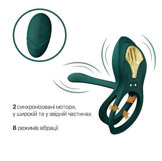 Смарт-эрекционное кольцо Zalo - BAYEK Turquoise Green, двойное с вводимой частью, пульт ДУ Sex Aura Киев