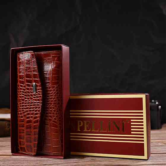 Женское портмоне из лакированной натуральной кожи с тиснением под крокодила CANPELLINI 21704 Коричневое Киев