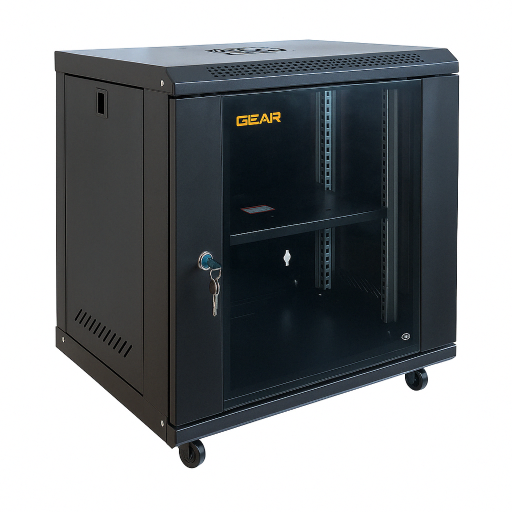 Шафа серверна настінна з полицею GEAR 12U 19'' 600x450x600 Чорна (GWMSN-12U-600-450) Київ - фото 1