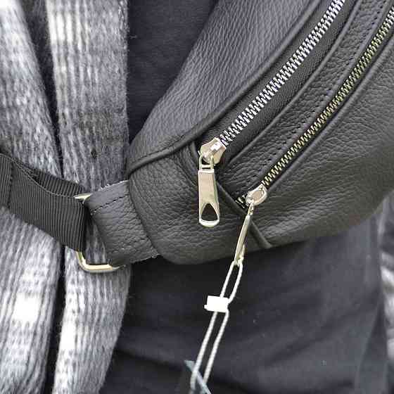 Стильная сумка бананка мужская кожаная черная Поясная нагрудная сумка натуральная кожа Киев