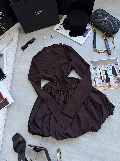 Женское базовое платье с пышной юбочкой рубчик+софт Шоколад, 46/48 Одесса - изображение 1