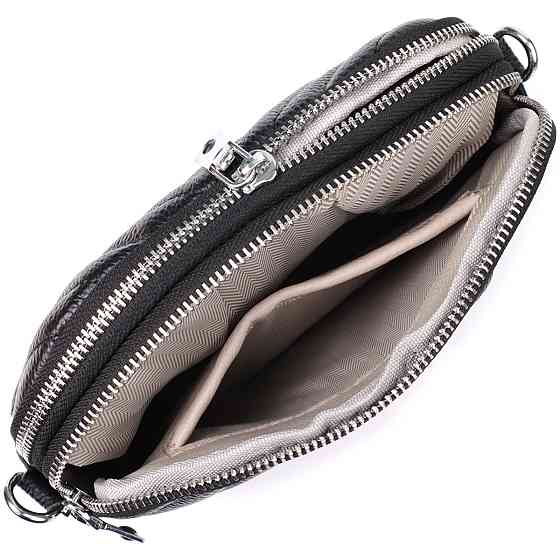 Сумка прошита трикутниками із натуральної шкіри Чорний (Vintage) Київ