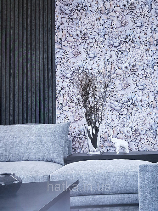 Шпалери вінілові на флізелін Marburg Floralia 1.06х10 квіти піони сині, блакитні, коричневі 33905 Київ - фото 5