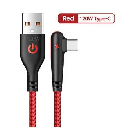 Плетений кабель для швидкого заряджання USB Type C. 90 градусів. Червоний 1,5 м Запоріжжя