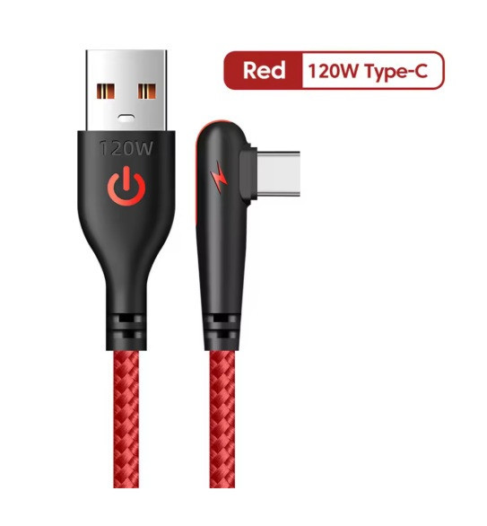Плетений кабель для швидкого заряджання USB Type C. 90 градусів. Червоний 1,5 м Запоріжжя - фото 1
